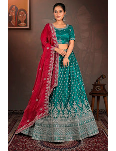 Rama Designer Net Lehenga With Heavy Work