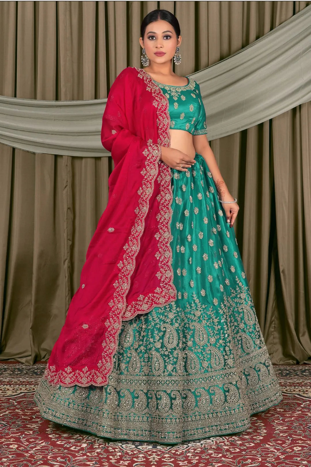Rama Embroidered Bridesmaid Lehenga Choli In Net