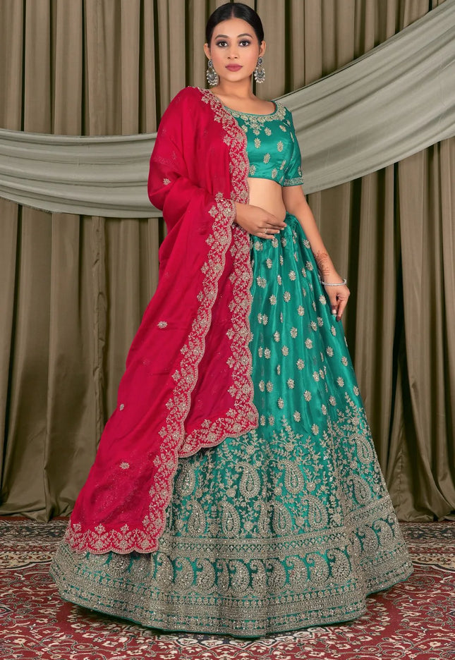 Rama Embroidered Bridesmaid Lehenga Choli In Net