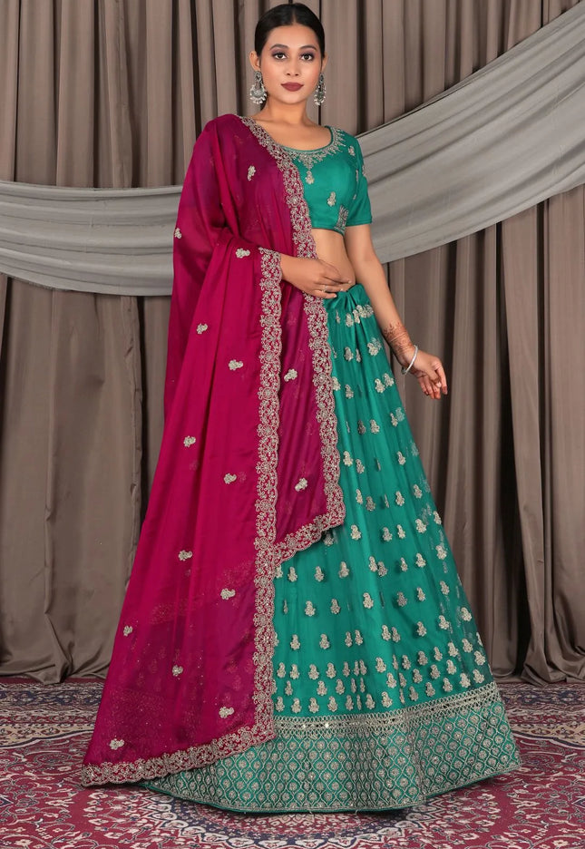 Rama Net Designer Lehenga Choli with Rangoli Dupatta