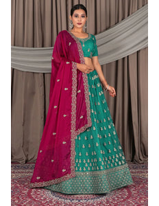 Rama Net Designer Lehenga Choli with Rangoli Dupatta