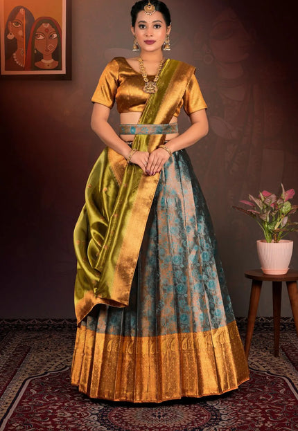 Rama Pure Two Tone Zari Tissue Lehenga Choli with Zari Work