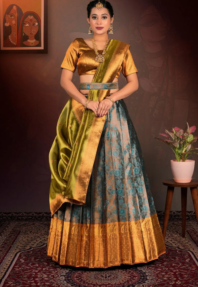 Rama Pure Two Tone Zari Tissue Lehenga Choli with Zari Work