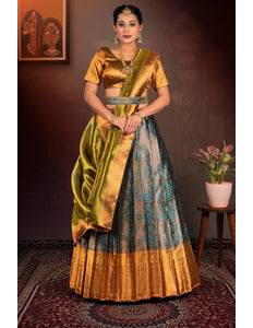 Rama Pure Two Tone Zari Tissue Lehenga Choli with Zari Work