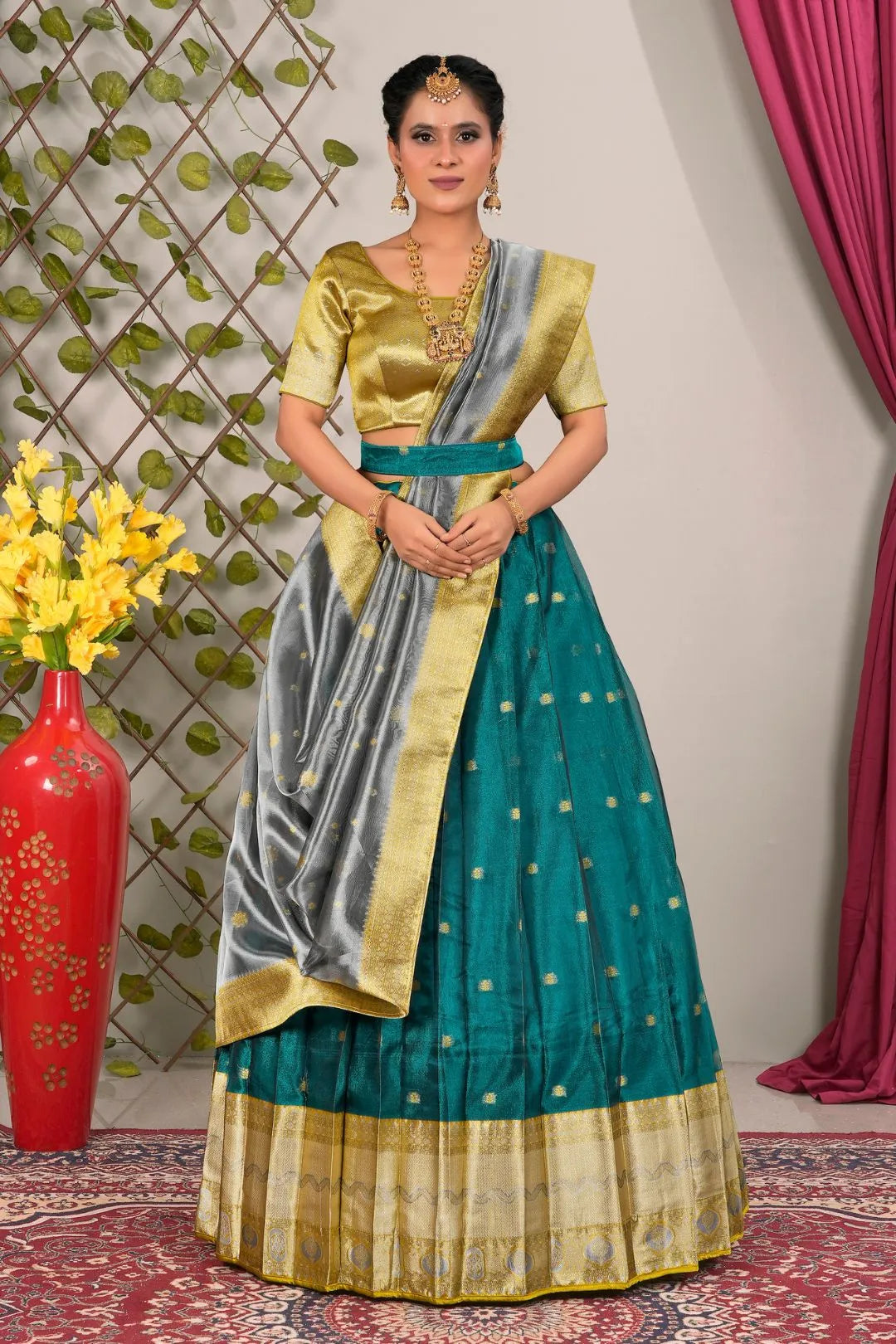 Rama Tissue Silk Pattu Lehenga Choli For Women