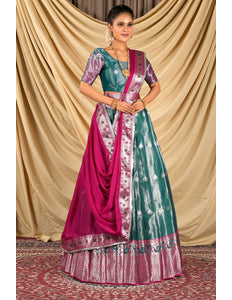 Rama Zari Banarasi Silk Half Saree For Women