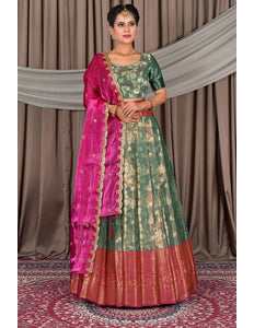Rama Zari Silk Pattu Lehenga Choli With Zari Woven