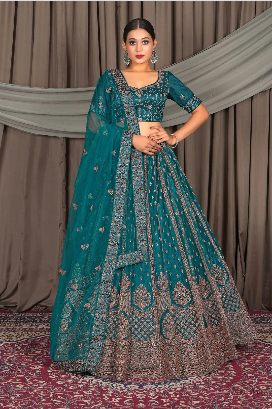 Rama traditional Net Lehenga Choli with Dupatta