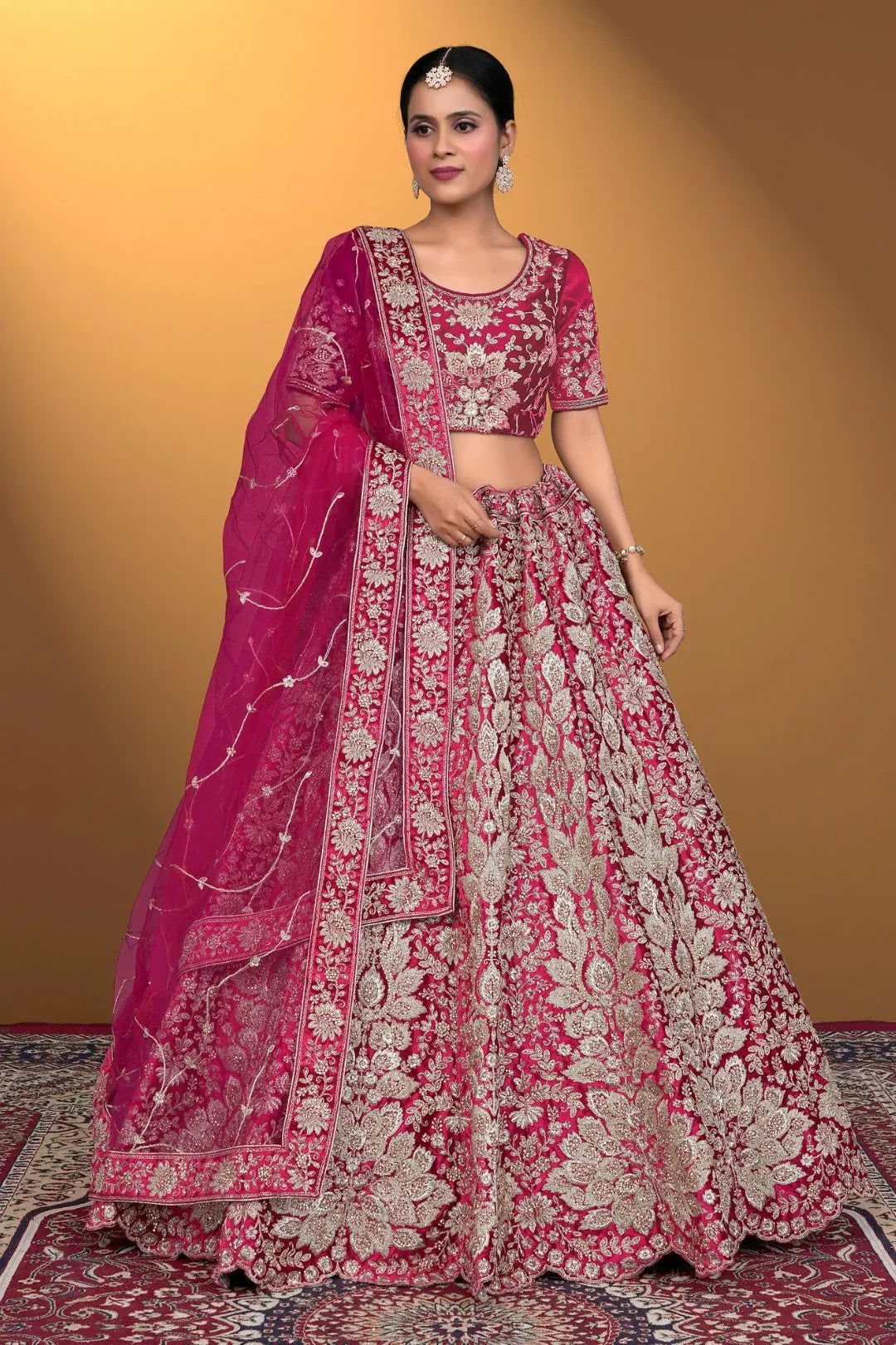 Rani Velvet Lehenga Choli With Net Dupatta For Women