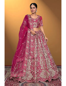 Rani Velvet Lehenga Choli With Net Dupatta For Women