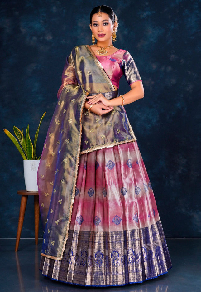 Woman wearing a traditional lehenga choli with dupatta