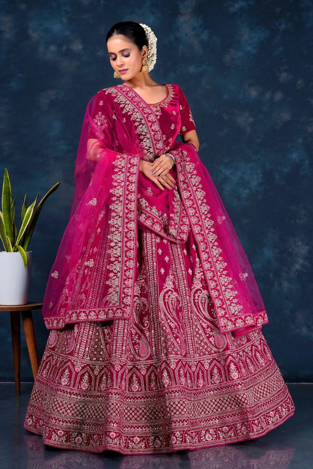 Rani Bridal Lehenga in Velvet With Zari Embroidery Work