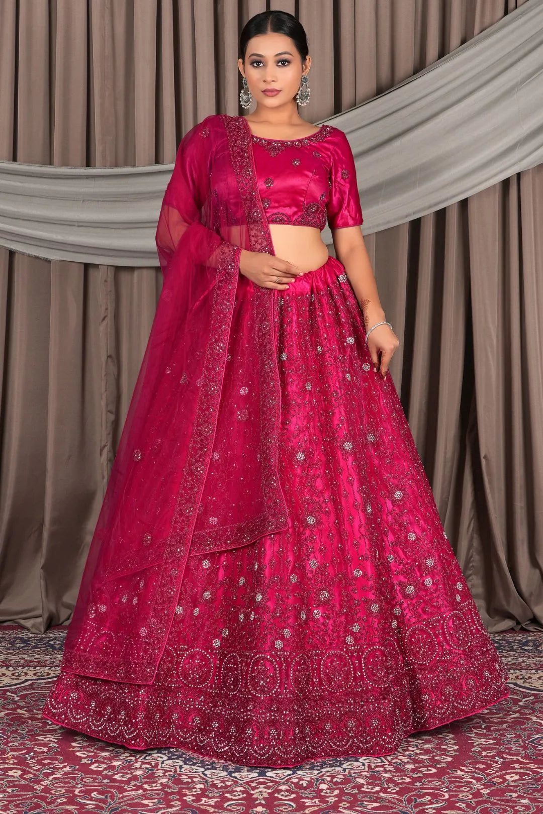 Rani Embroidery Work Net Lehenga Choli