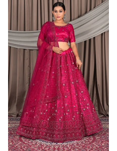 Rani Embroidery Work Net Lehenga Choli