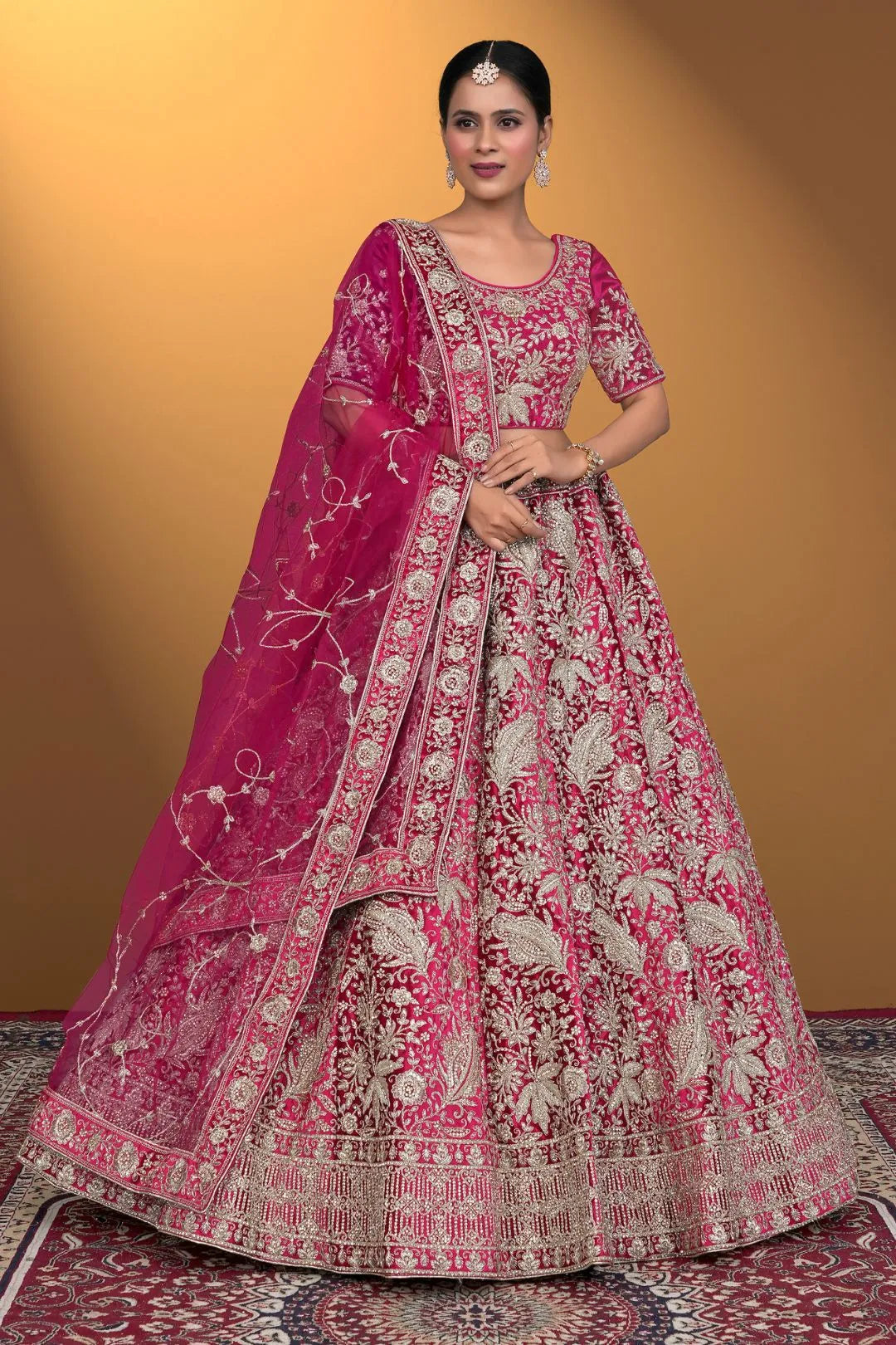 Rani Velvet Lehenga Choli With Net Dupatta For Women