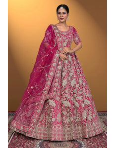 Rani Velvet Lehenga Choli With Net Dupatta For Women