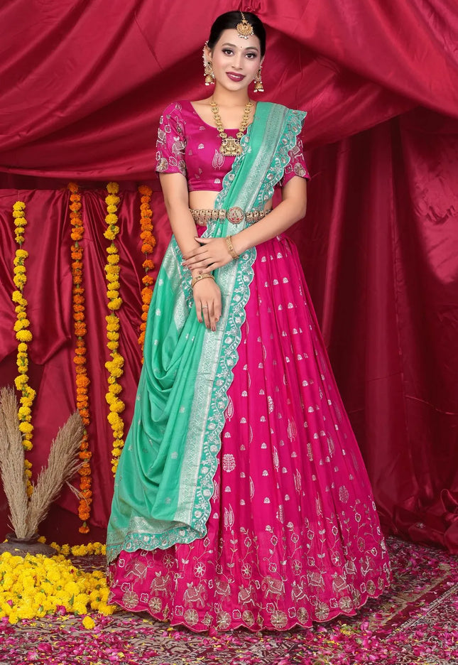 Rani Viscose Jacquard Pattu Lehenga Choli With Zari Work