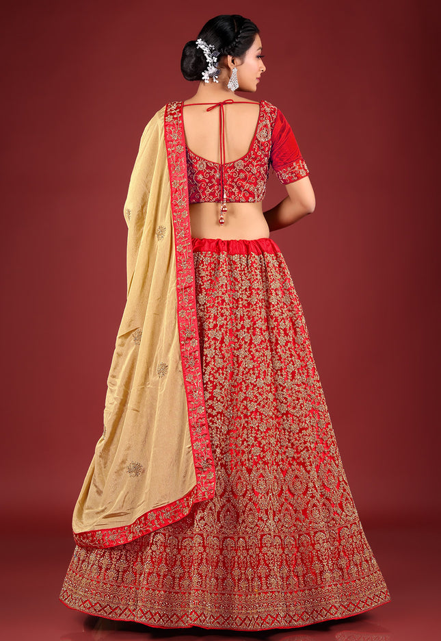 Red Party Net Lehenga