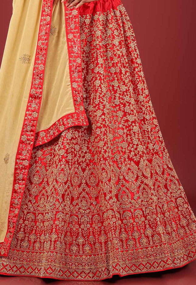 Red Party Net Lehenga