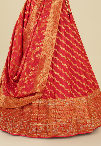 Red Banarasi Silk Lehenga