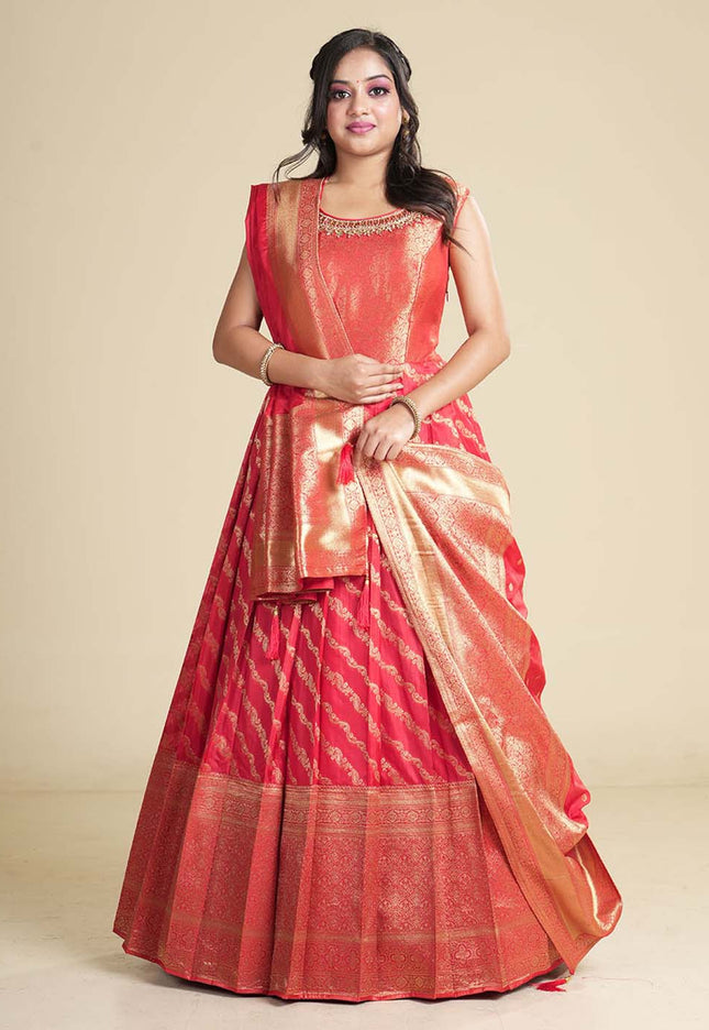 Red Banarasi Silk Gown