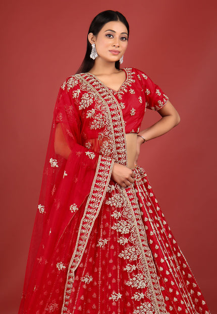 Red New Party Wear Lehenga