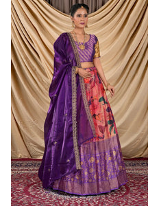 Red Tissue With Digital Print Lehenga Choli For Women