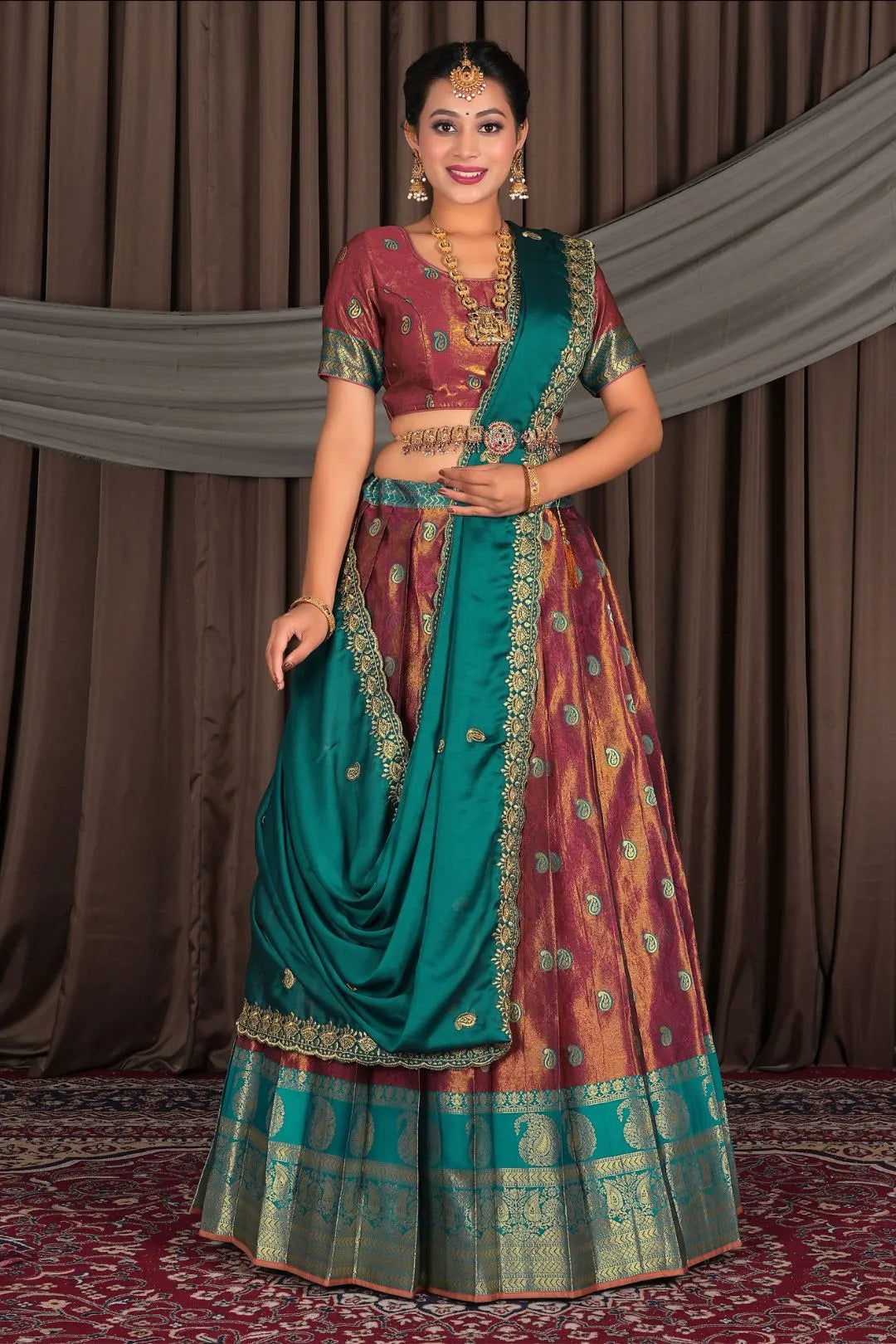 Rust Banarasi Silk Lehenga Choli with Dupatta