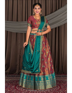 Rust Banarasi Silk Lehenga Choli with Dupatta
