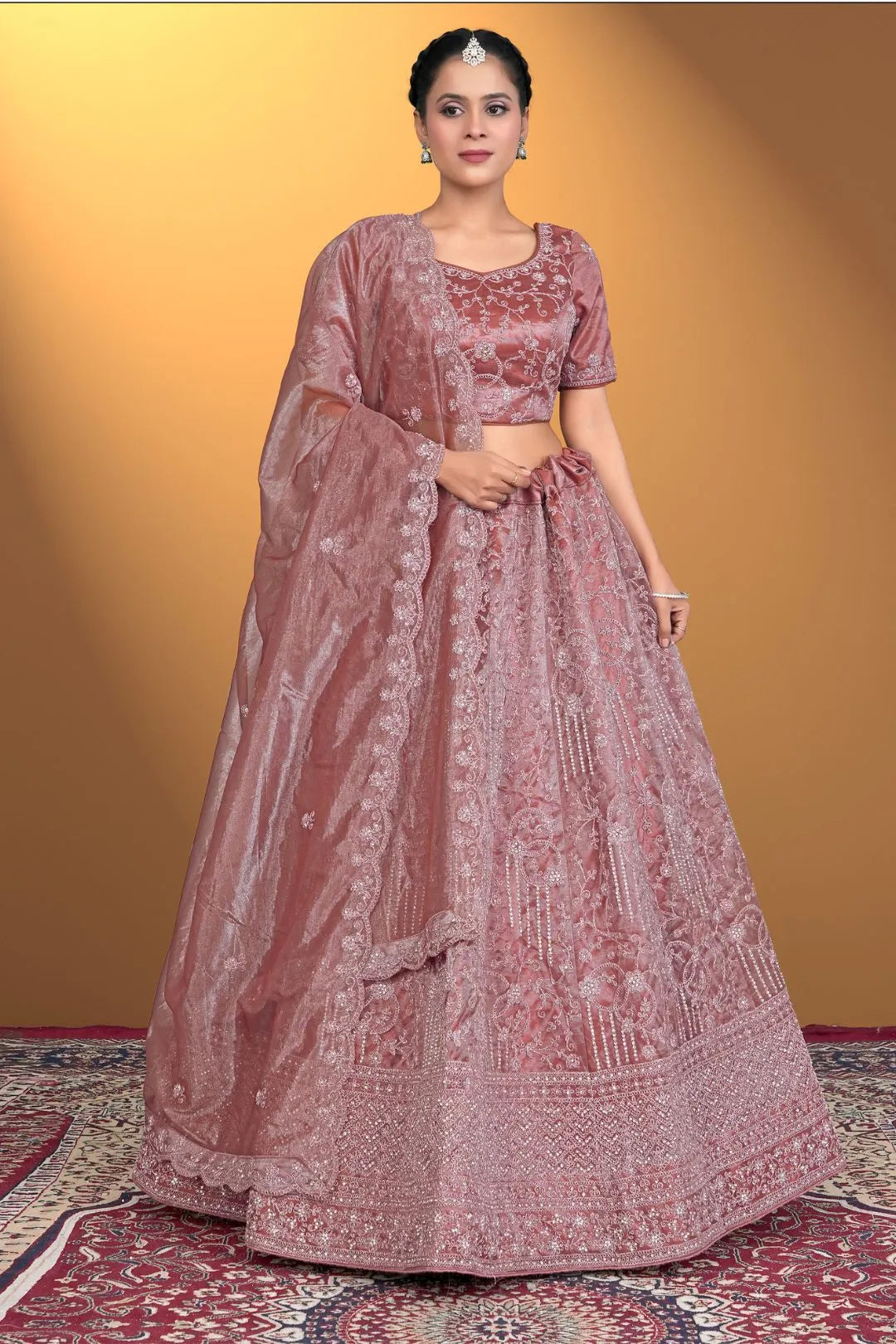 Rust Latest Designer Lehenga Choli In Net