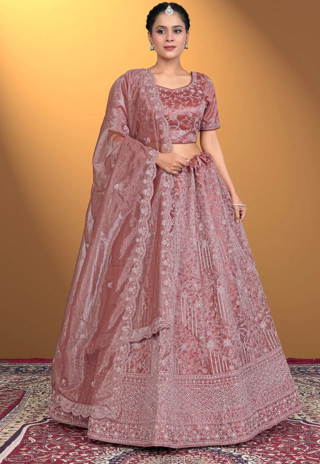 Rust Latest Designer Lehenga Choli In Net