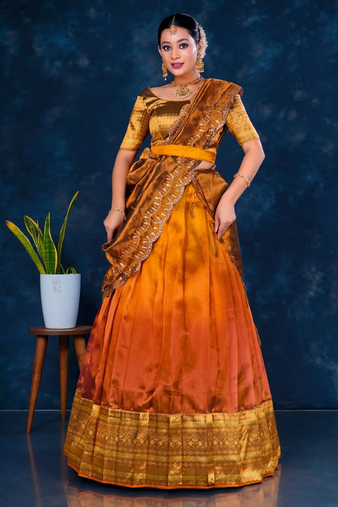 Rust Tissue Silk Designer Lehenga Choli For Women