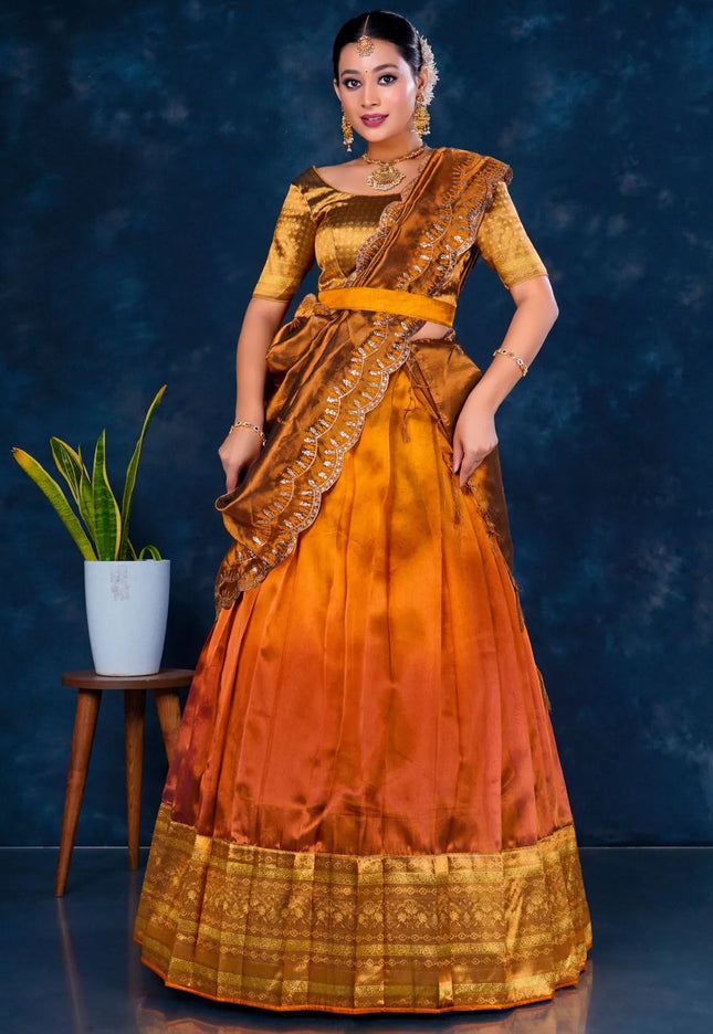 Rust Tissue Silk Designer Lehenga Choli For Women