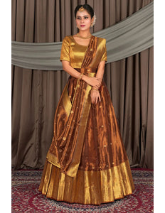 Rust Tissue Silk Zari Work Lehenga For Women