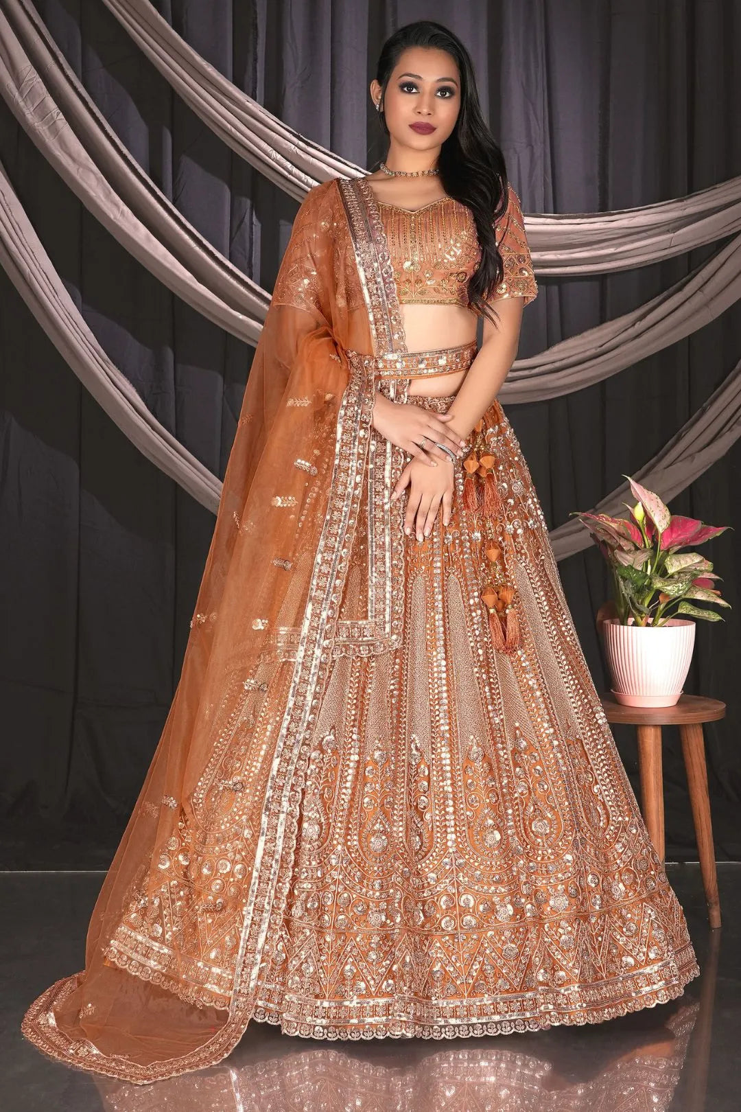 Rust Traditional Lehenga Choli For Weddings