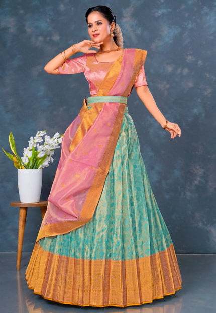 Sea Green Designer Lehenga Choli in Tissue Silk