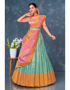 Sea Green Designer Lehenga Choli in Tissue Silk