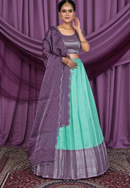 Sea Green Banarasi Silk Latest Lehenga Choli With Zari Work