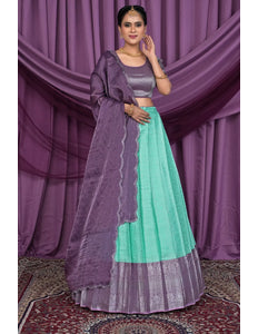 Sea Green Banarasi Silk Latest Lehenga Choli With Zari Work