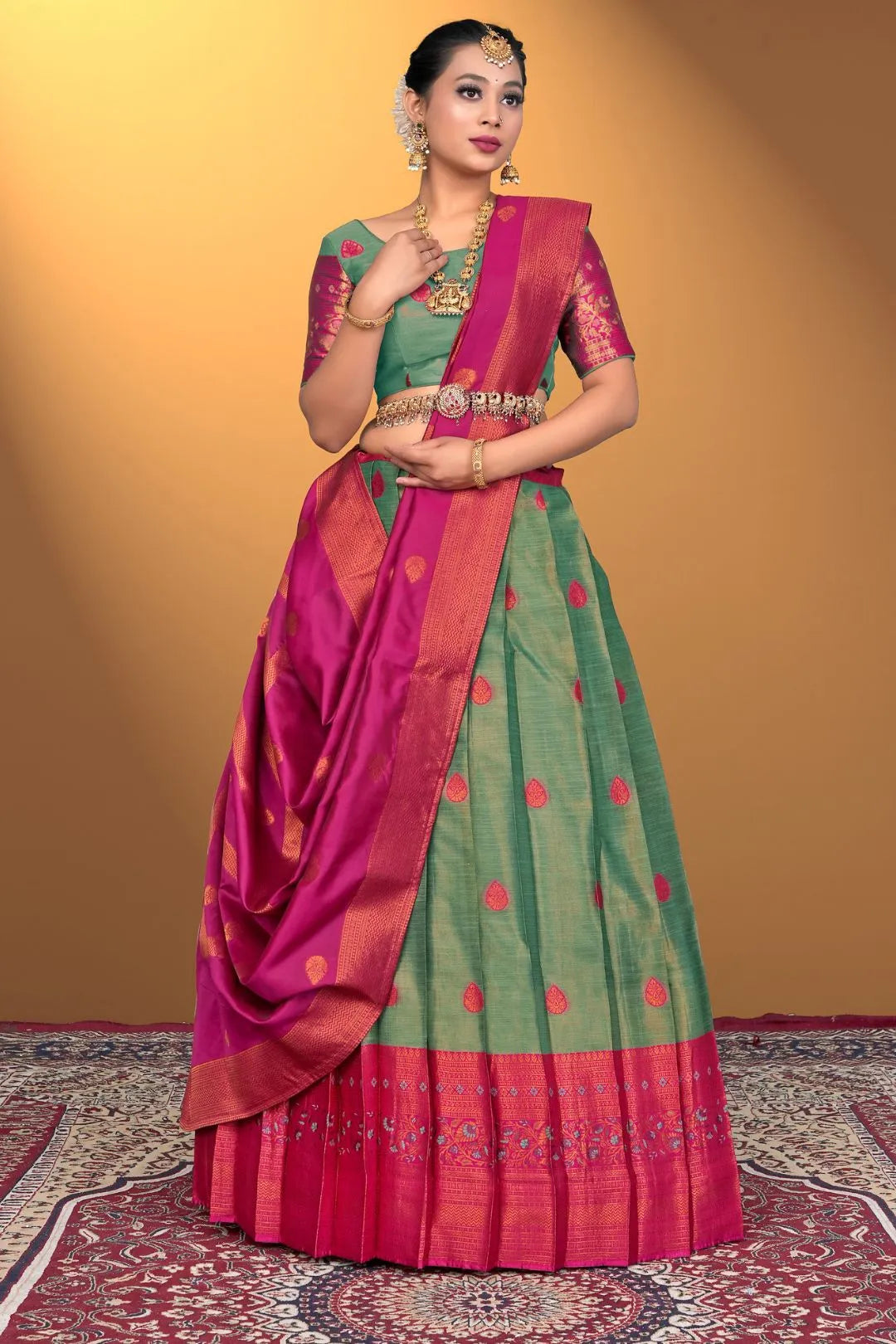 Sea Green Banarasi Silk Lehenga Design For Women