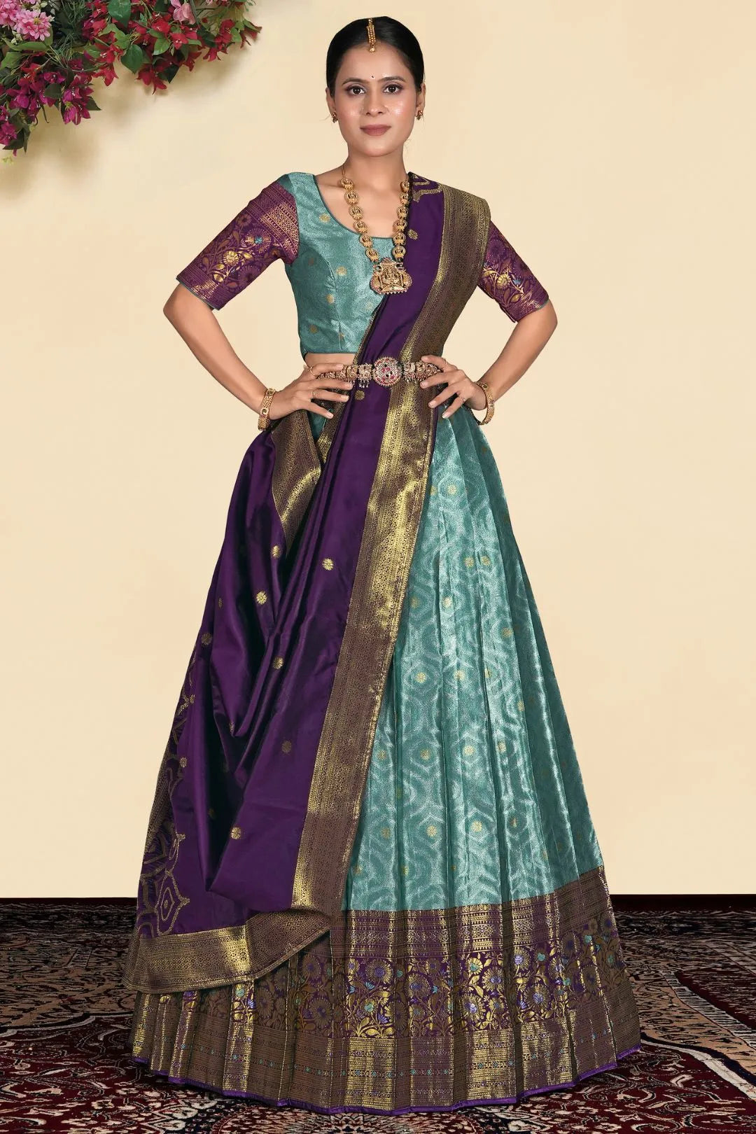 Sea Green Banarasi Silk Lehenga With Blouse Design