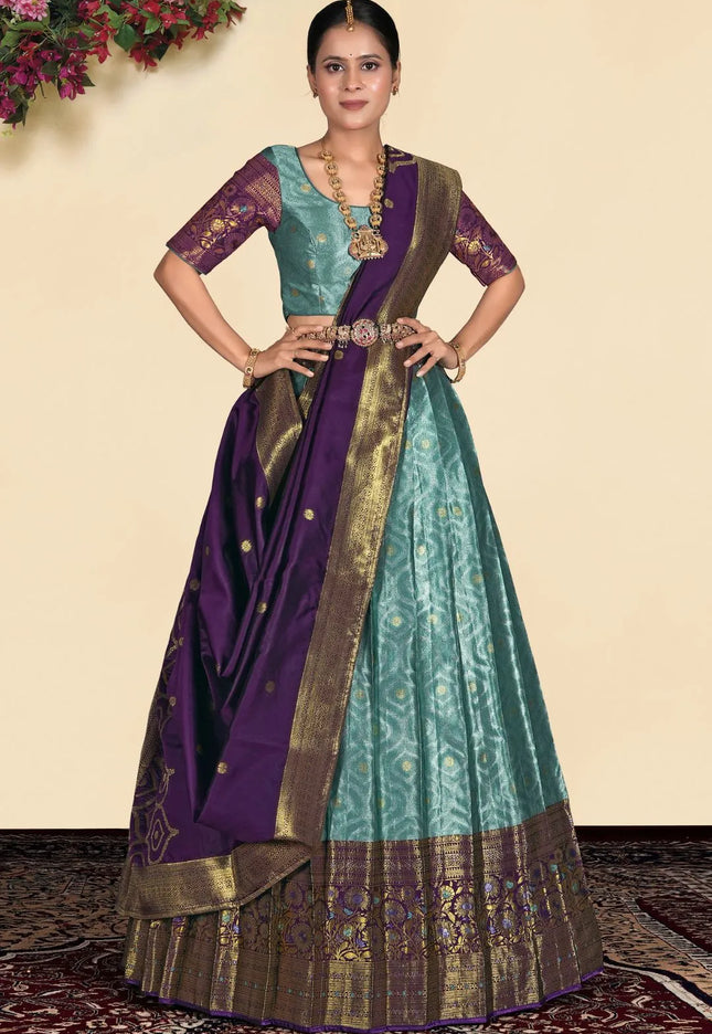 Sea Green Banarasi Silk Lehenga With Blouse Design
