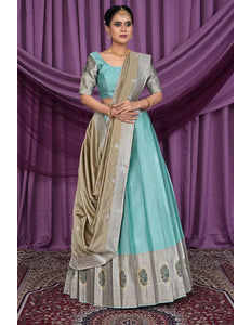 Sea Green Banarasi Silk Zari Work Lehenga Choli For Women