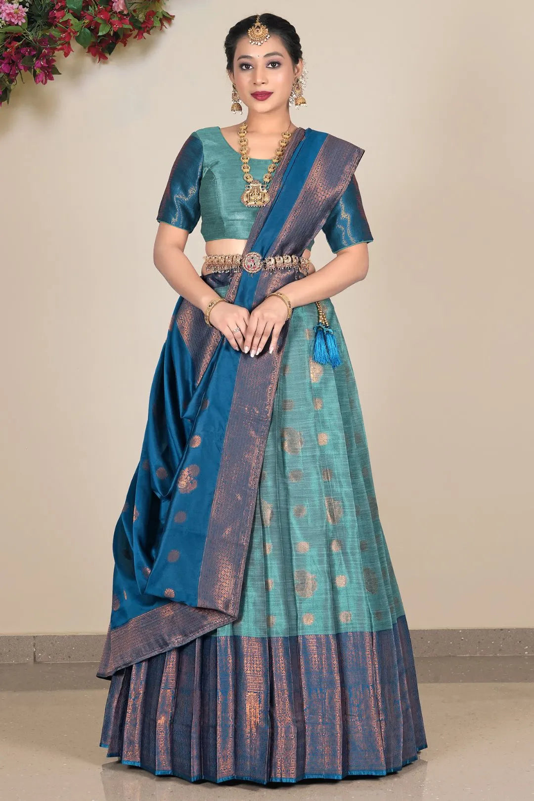 Sea Green Banarasi silk Lehenga Choli For Women