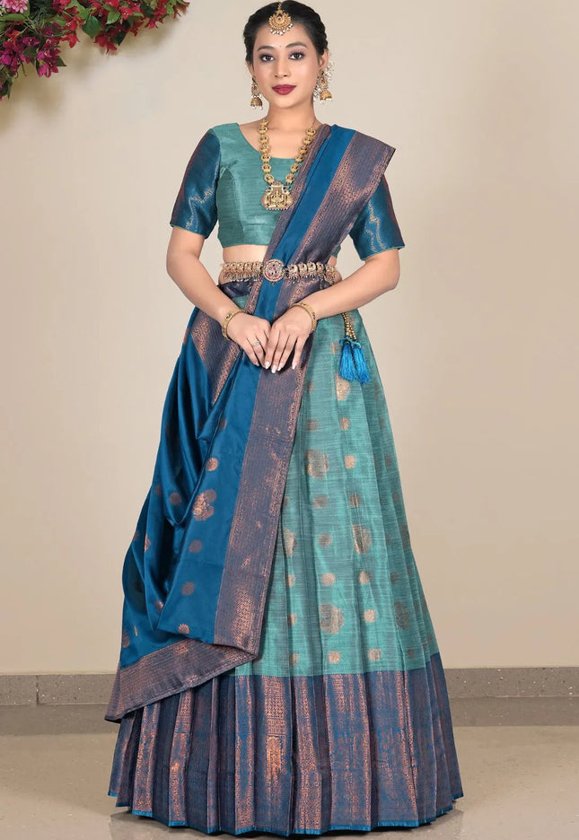 Sea Green Banarasi silk Lehenga Choli For Women