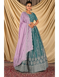 Sea Green Barbery Silk Lehenga Choli With Rangoli Dupatta