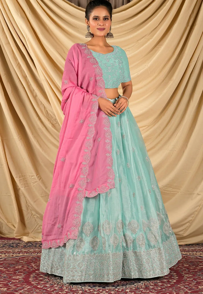 Sea Green Barbery Silk Lehenga Choli With Rangoli Dupatta