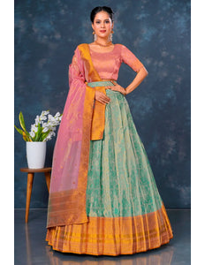 Sea Green Designer Lehenga Choli in Tissue Silk