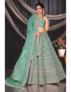 Sea Green Embroidered Jimmy Chew Lehenga Choli For Weddings