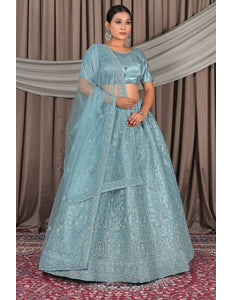 Sea Green Embroidery Work Net Lehenga Choli